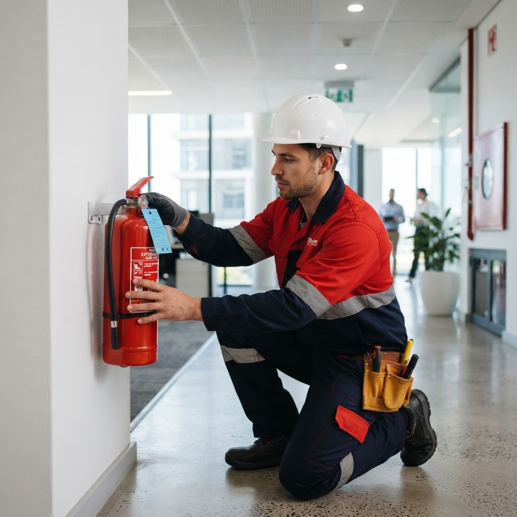Fire safety technician servicing fire protection equipment in Gauteng, Jero Fire Solutions